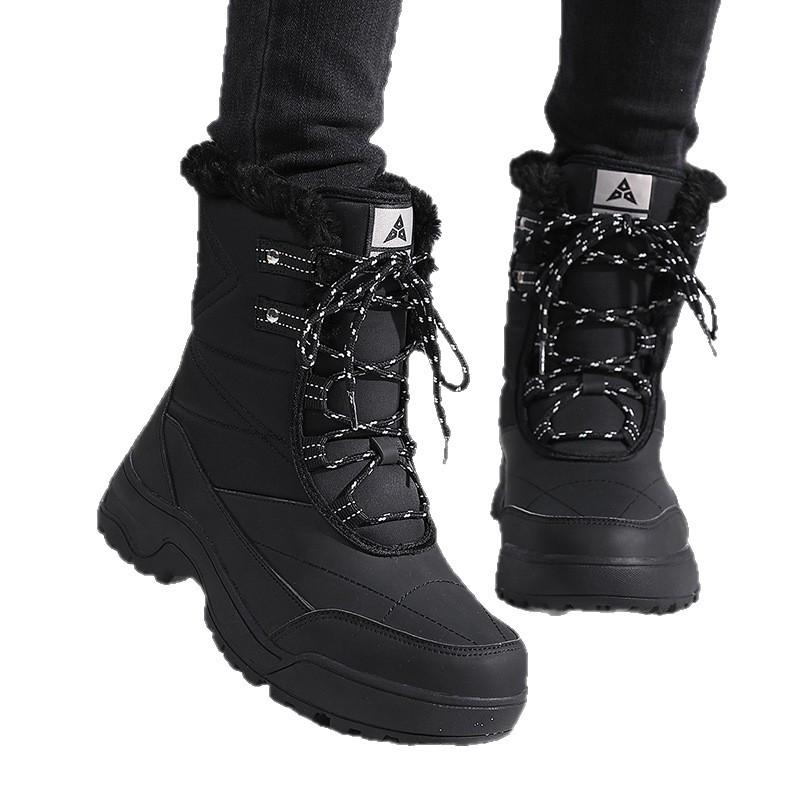 Winter Snow Boots Plush Warm Cotton Shoes Wear-resistant Windproof Sports Outdoor High-top Lace-up Boots Large Size