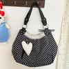 Y2k Polka Dot Wing Tote Bag Double-sided Lace Trim Shoulder Bag Large Capacity Harajuku Style Canvas Handbag Cute Casual Purse