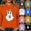 Women's Fashion Long Sleeve Halloween Print Neck Tunic Top for Casual Holiday Wear