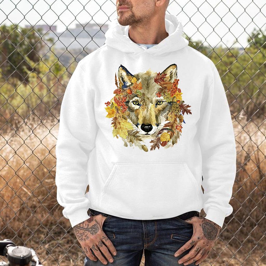 Men's Fashion Letters Printed Casual Slim Long-sleeved Hooded Sweatshirt Tops Pullover