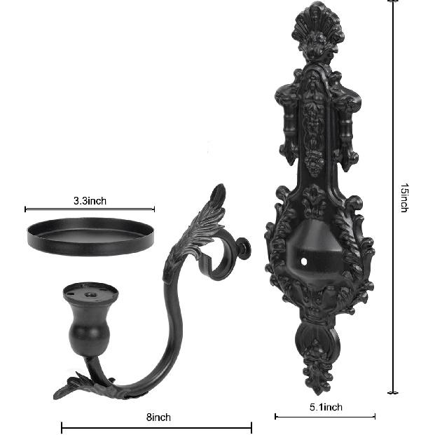 GAKA Wall Sconce Candle Holder Set of 2 Gothic Metal Candle Sconce Black Candle Holders Vintage Wall Mount Candle Holders Decorative,Black