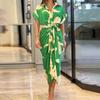 2026 Spring Women's Lace-Up Waist Short-Sleeve Solid Color Shirt Dress