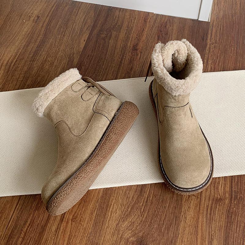 Rear lace-up thick-soled snow boots women's 2024 winter new velvet warm round head Northeast large cotton shoes non-slip short boots