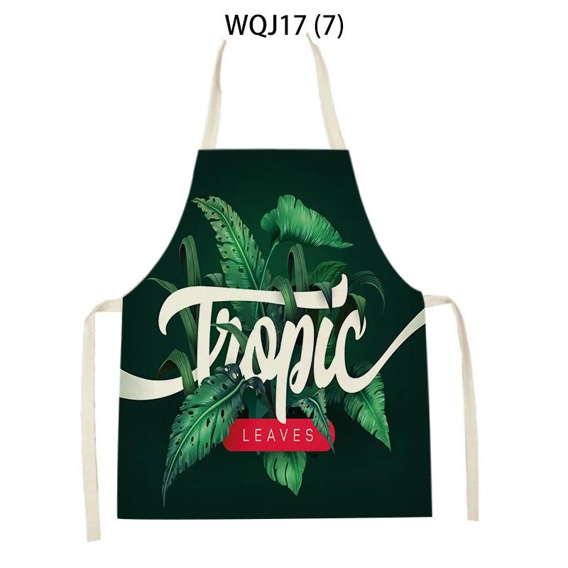 Flower Leaves Pattern Kitchen Aprons Home Cooking Linen Sleeveless Aprons Plants Style Household Sleeveless Cleaning Pinafore
