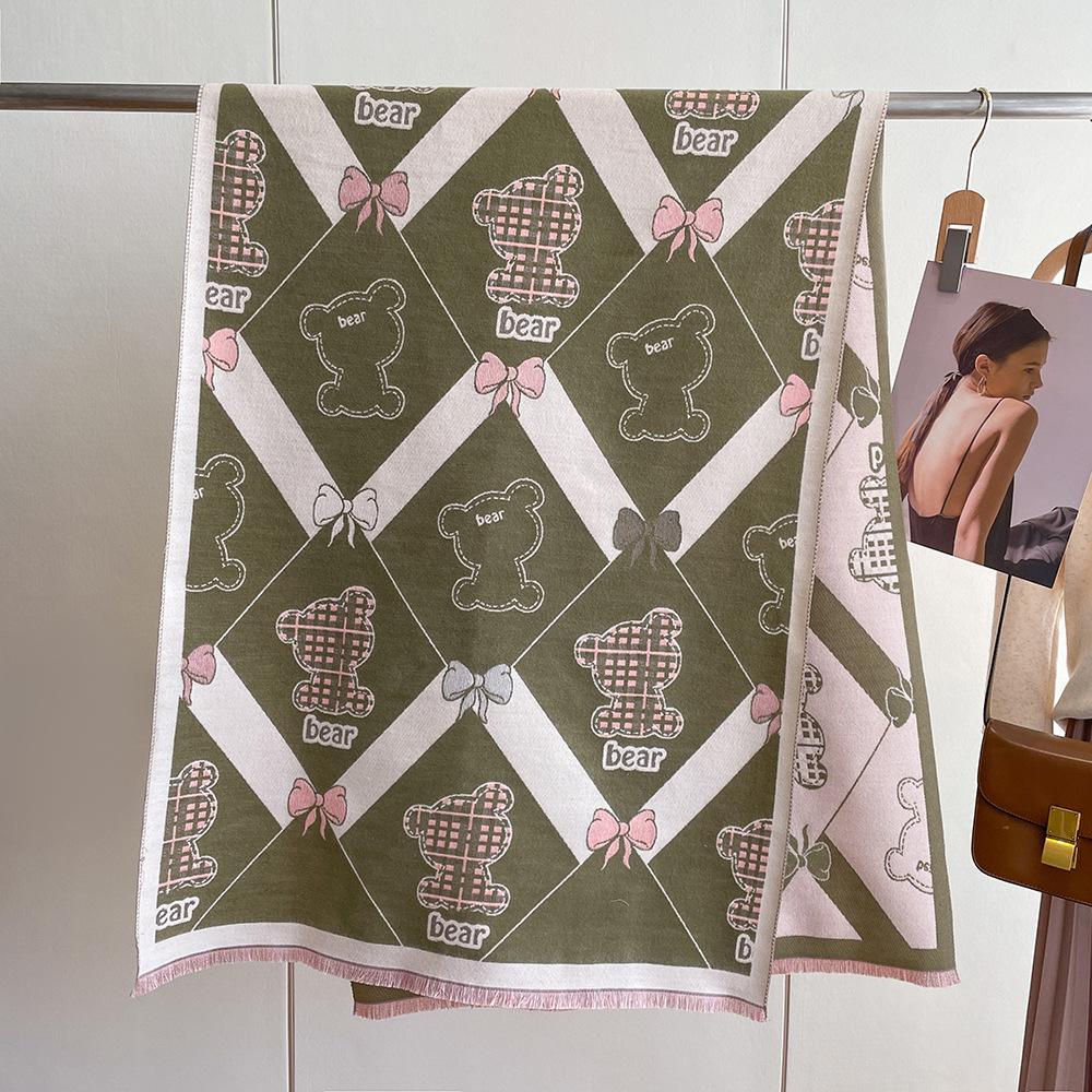 

Имитация кашемирового шарфа Утолщенный и удлиненный Мультяшный узор Милый шарф от ветра Принт медведя Шаль 180*65cm