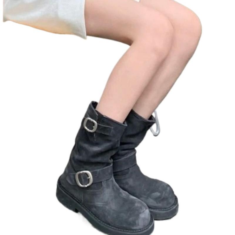 New Women's Shoes 2024 Fashion Solid Color Round Toe Square Heel Women's Fashion Boots Short Tube Medium Heel Women's Boots