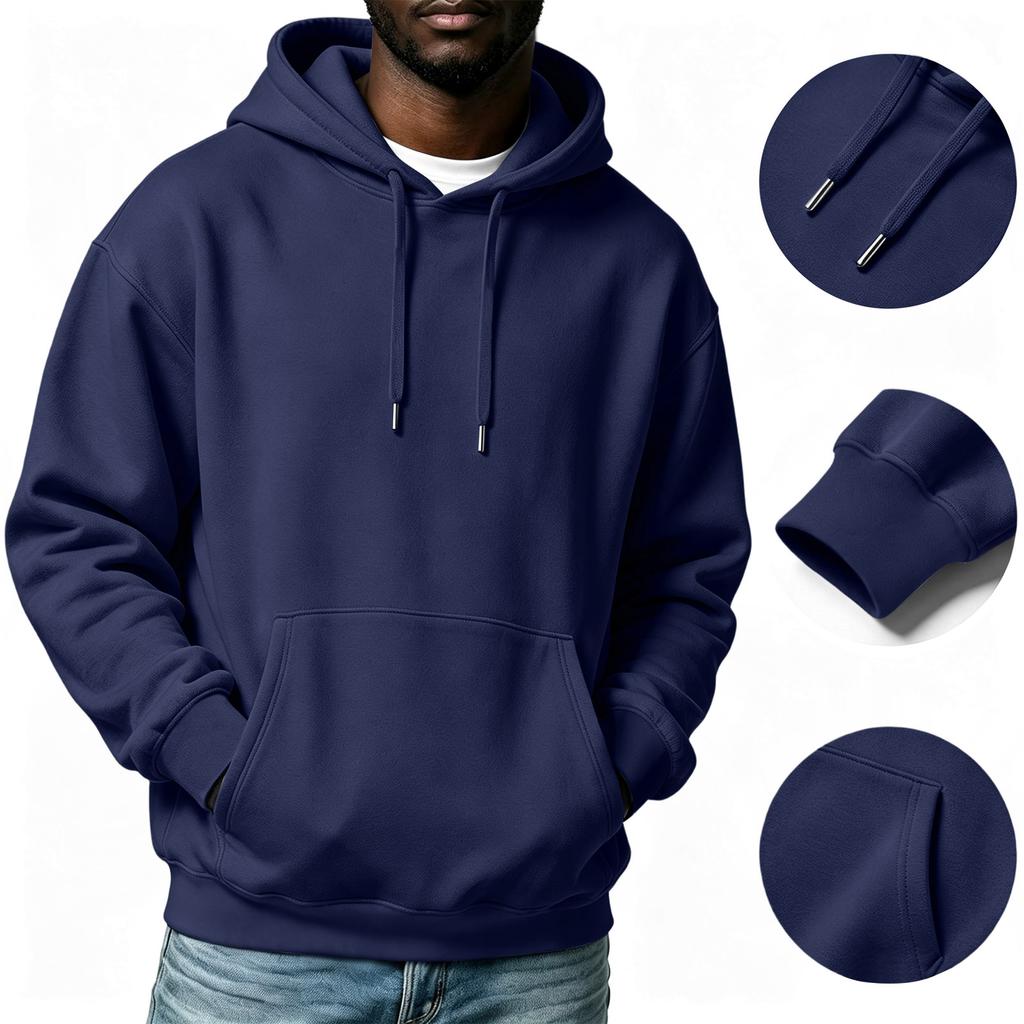 Men's Casual Color Hoodie with Drawstring