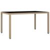 Garden Table with Glass Top Beige Poly Rattan & Tempered Glass