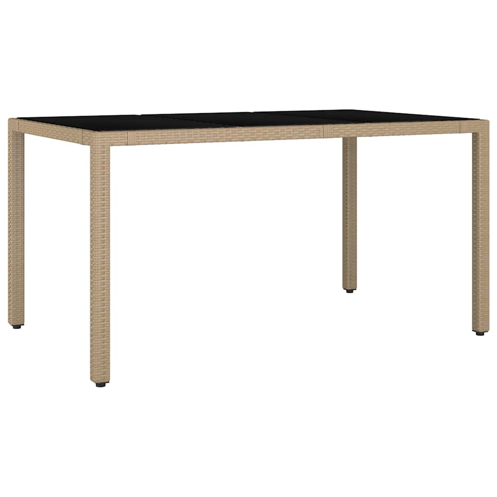 Garden Table with Glass Top Beige Poly Rattan & Tempered Glass