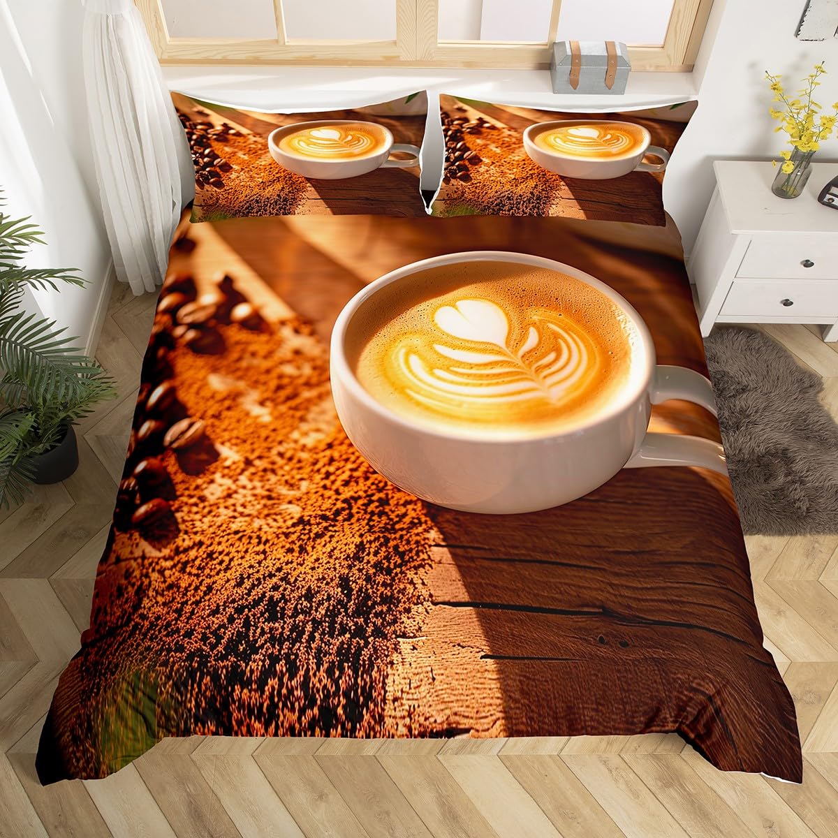 Пододеяльник с изображением кофейного напитка Queen King Cartoon Coffee Drink Cup Print — фото 14