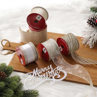 New Christmas Transparent Mesh Snowflake Ribbon Handmade Bowknot Props Gift Packaging Hanging Wall Hanging Interior Decoration