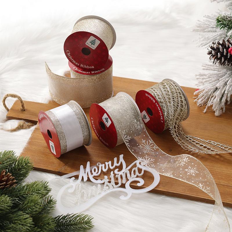 New Christmas Transparent Mesh Snowflake Ribbon Handmade Bowknot Props Gift Packaging Hanging Wall Hanging Interior Decoration