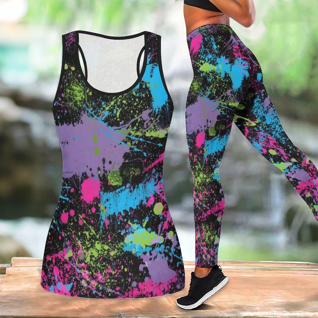 Luipaardprint en Graffiti Patroon Print Yoga Outfit voor Dames Mode Workout Leggings Fitness Sport Casual Yoga Set Sportpak