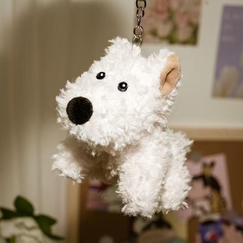 West Highland White Terrier Plush Keychain: Cute Puppy Bag Pendant for Student Backpacks 10cm белый