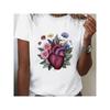 Europäische Größe Damen Weiß Anatomie Herz & Adern Print T-Shirt - Lockere Passform A-Linie Kurzarm