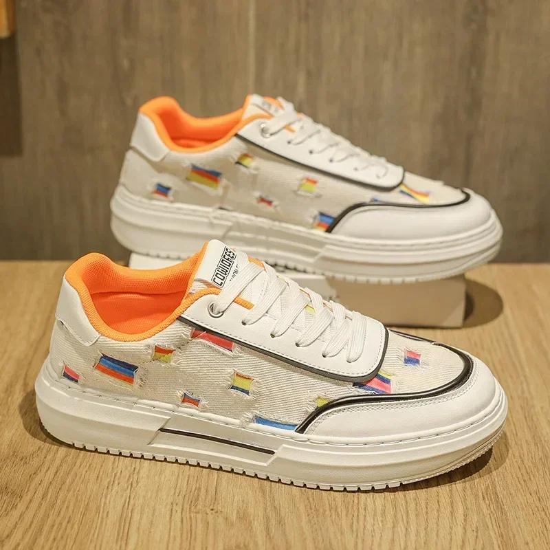 

Мужская парусиновая обувь для отдыха на природе, повседневная мужская обувь, парусиновая, дышащая, удобная, белая, со шнуровкой, на толстой подошве, для скейтбординга 39 оранжевый