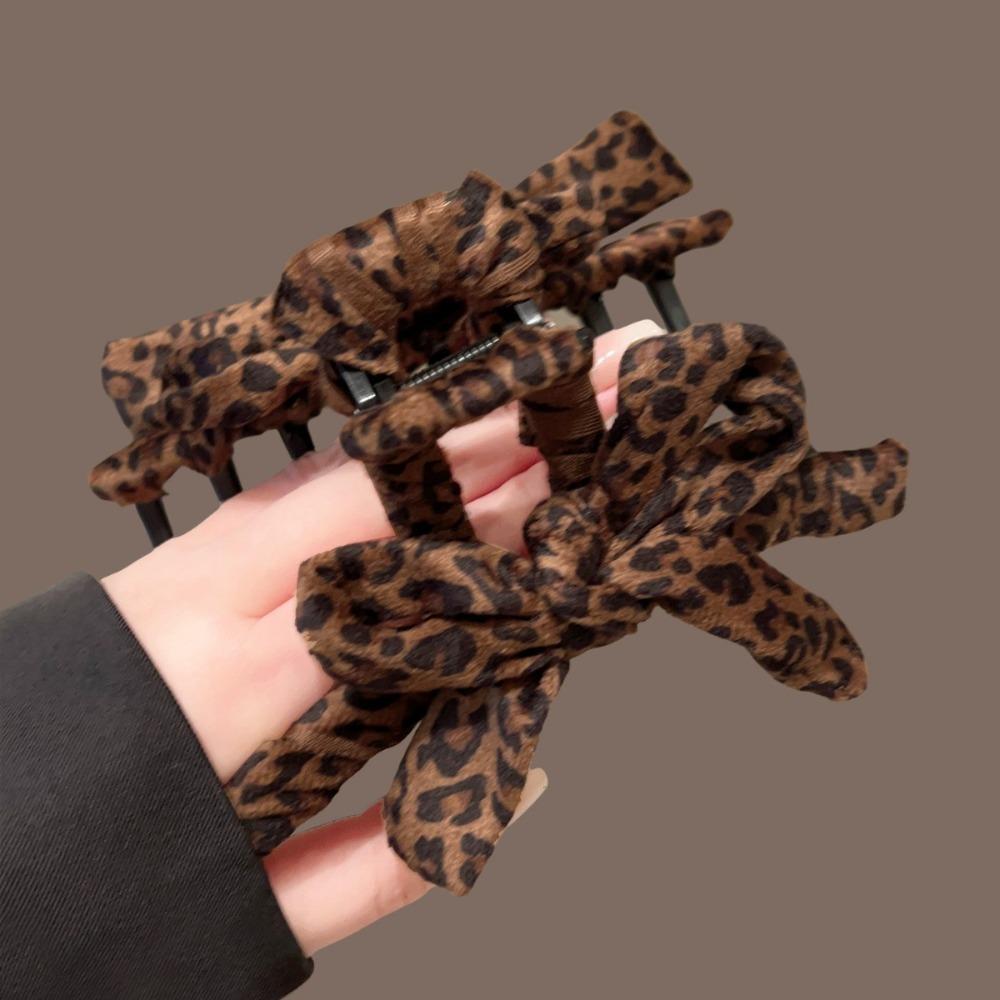 1pc Leopard Print Bow Hair Clip Retro Sweet and Cool Style with A Niche and Exquisite Design Featuring A Back Of The Head Clip