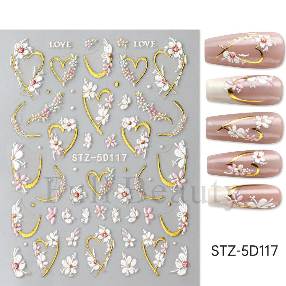 Nail Art Stickers Embossed 5D Small Flower Bronzing Valentine's Day Flowers Love English Adhesive Nail Stickers