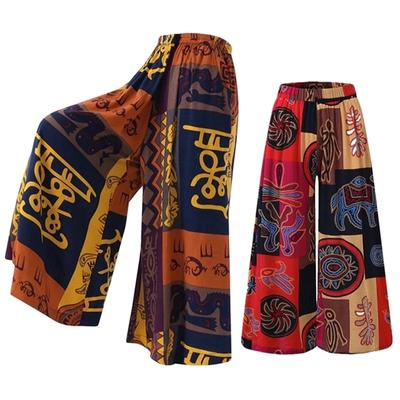 Moteriškos plačios kojos Boho Harem Kelnės Čigonų Hipis Indijos Tailandas Bohemian Palazzo Pants Smocked Waist Aladdin Kelnės marškinėliai
