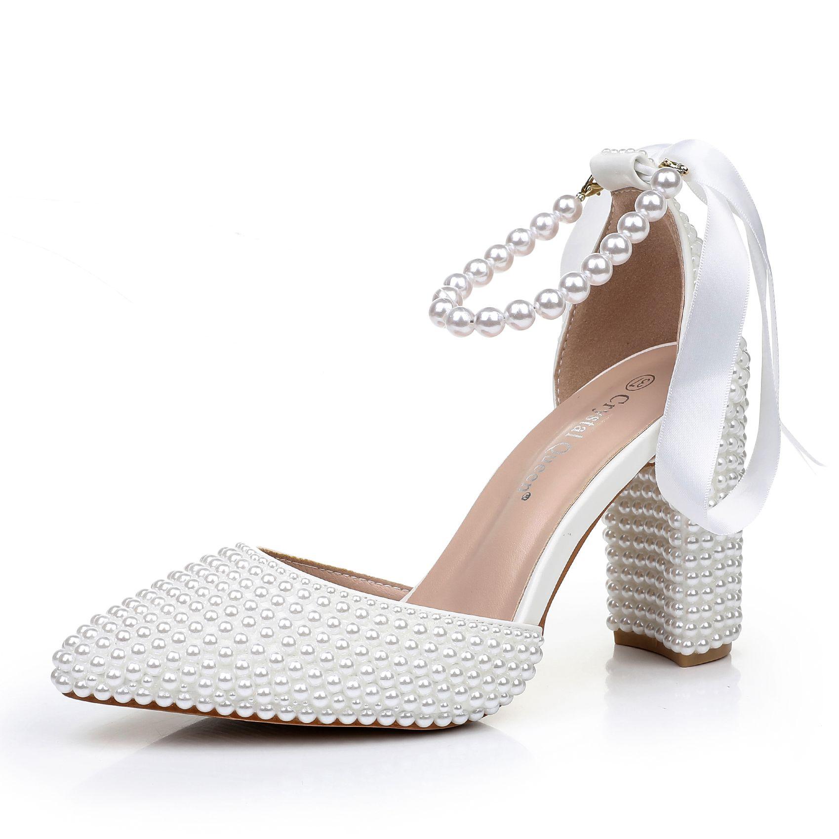 

Crystal Queen Модные сексуальные туфли на высоком каблуке для женщин с белым жемчугом, свадебные туфли, элегантные модные летние босоножки для вечеринок 40