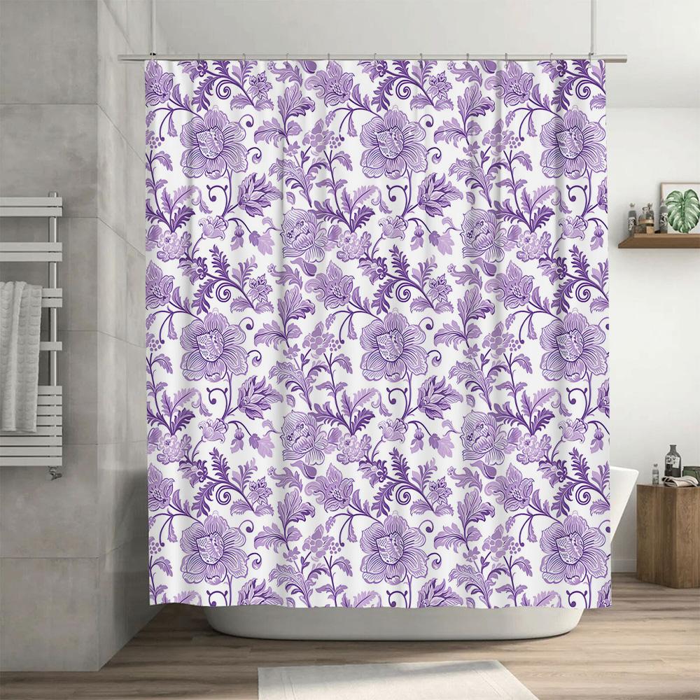 Purple Floral Shower Curtain With Elegant Design Bathroom Decor For Girls Ladies Custom Sizes Available (60X72 Inches)