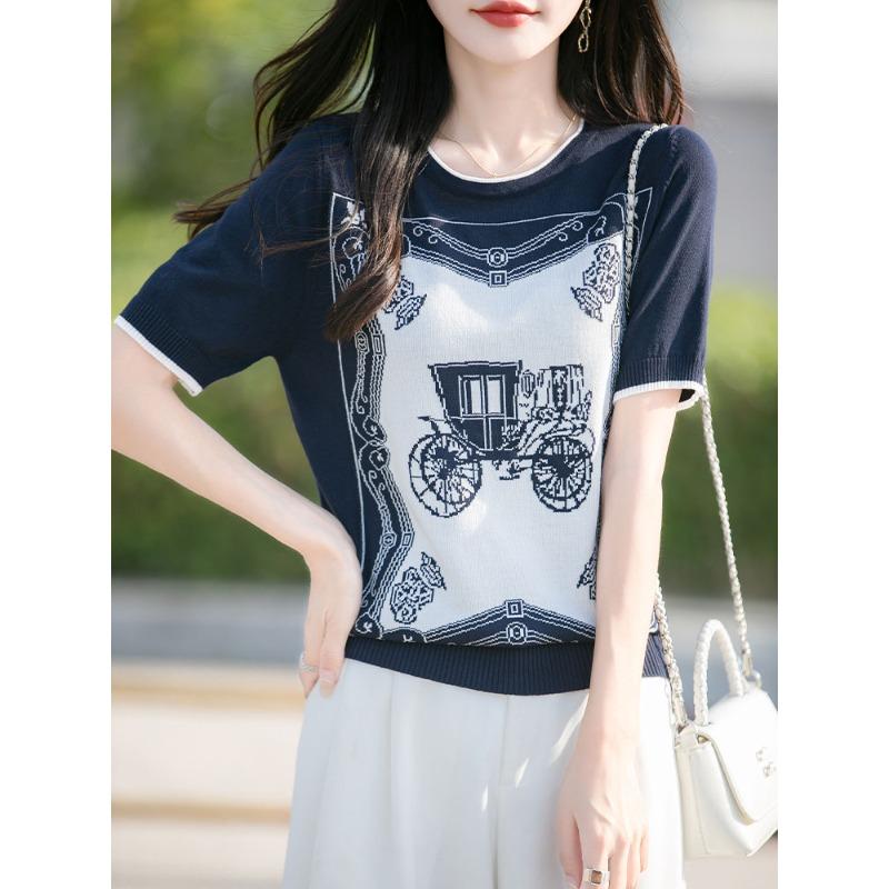 

Летняя футболка с V-образным вырезом из ледяного шелка, трикотажная, с короткими рукавами, жаккардовая, свободного кроя, приталенная, пуловер, с рукавами до локтя, базовая футболка, универсальный и удобный топ XXL