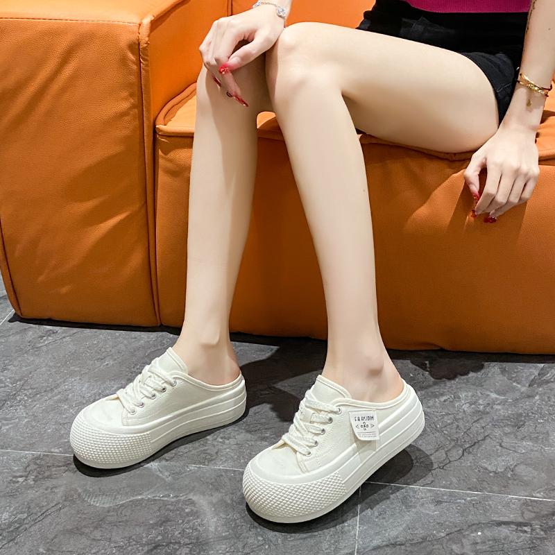 CRLAYDK Damskie płócienne muły na platformie Modne trampki Casual Slip-On Casual Slides Komfortowe buty do chodzenia z podniesieniem wzrostu