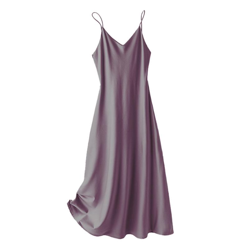 

Women s V-Neck Satin Drape Camisole Dress with Adjustable Straps and Fishtail A-Line Skirt XL