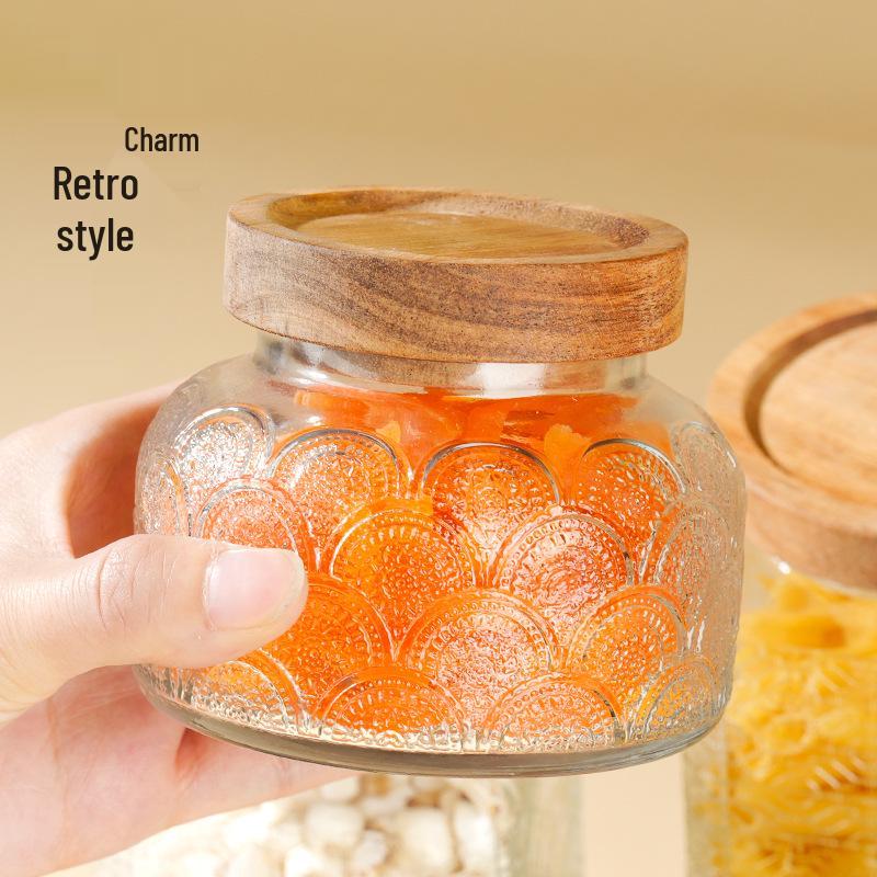 Retro geprägtes Glas Vorratsglas für Getreide, Lebensmittel und Tee - Versiegelter Küchenbehälter