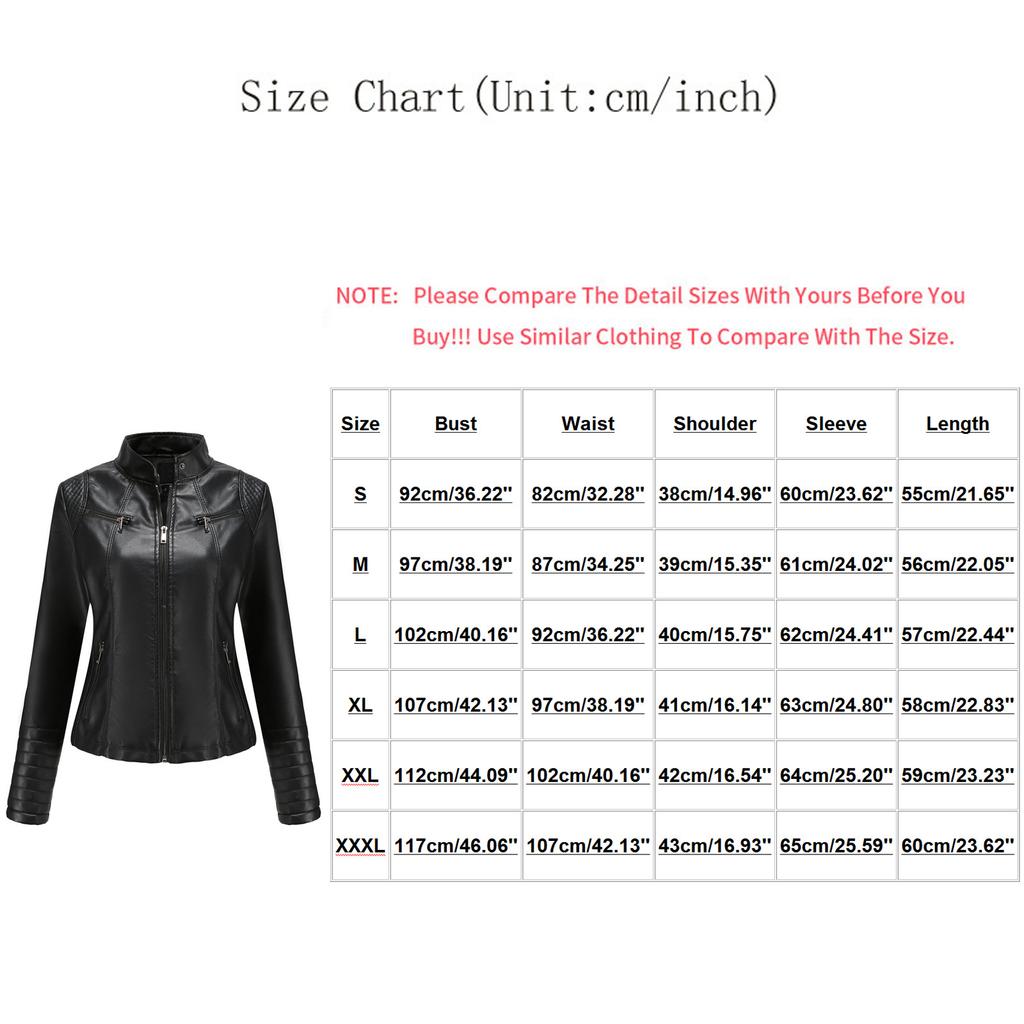 Women's Slim Leather Stand-Up Collar Zipper Stitching Solid Color Jacket