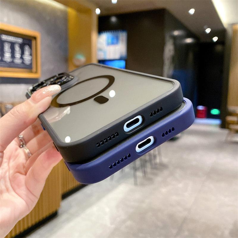 Funda magnética transparente con bisel de color de alta calidad de lujo para iPhone 15 Pro Max 14 Plus 13 12 11 Pro, cubierta completa con cubierta de película para lente