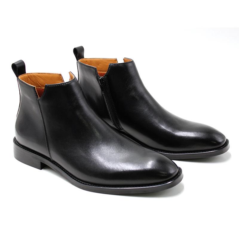 Square-headed Chelsea boots men's leather Martin boots side zipper British style casual mid-top leather shoes platform short boots men