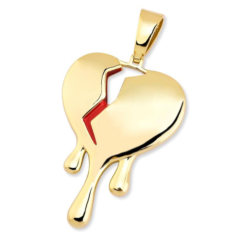 Broken Heart Pendant Necklace Hip Hop Style Full Zircon Water Drop Shape Gold