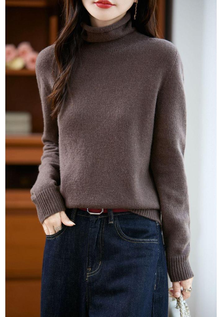Pure Wool Pile Collar Long-Sleeve Sweater - Autumn/Winter Loose Knit Base Layer