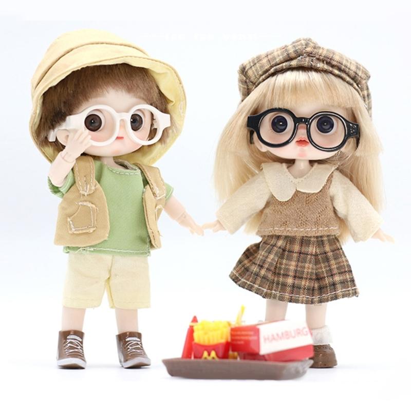 5Pieces Black Frame Glasses Mini Doll Accessory Doll Photo Props Round Square Frame Glasses Miniatures Doll House Props