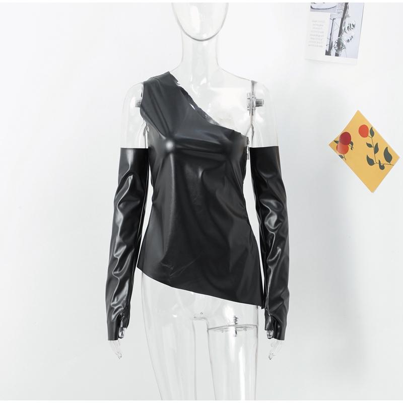 Kvinner Sexy PU kunstskinnvest med hansker Mote en-skulder ermeløs uregelmessig vest vest Slim High Street Topper