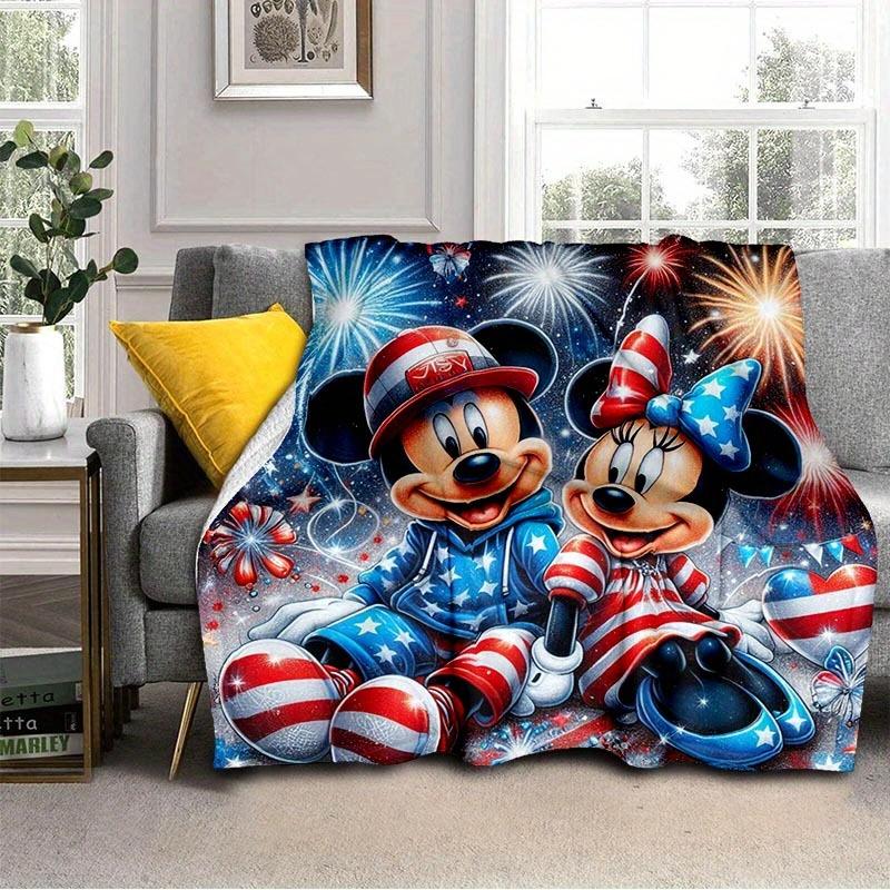 1pc Mickey Mouse Minnie Fireworks Printing Flannel Blanket for All Season, Unisex Cartoon Blanket, Home Blankets, Lunch Rest Blanket 130cmx150cm