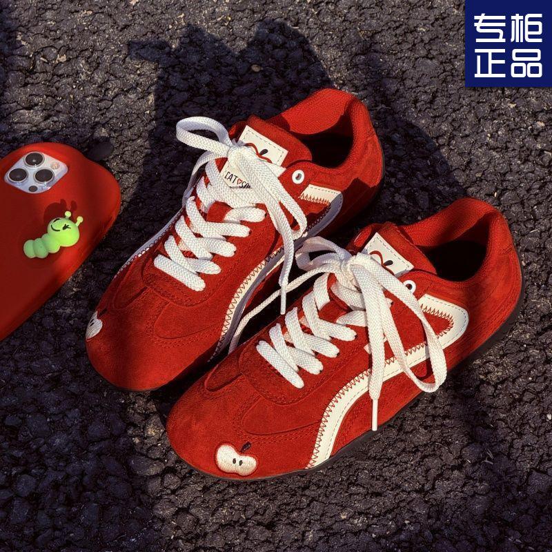 Red Apple Shoes Spring Versatile New Year Shoes Platform Shoes Ultra Light Casual Thin Soles Red Racing Shoes