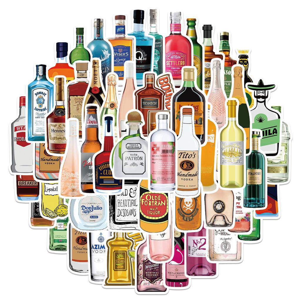 50-Piece Cute Cartoon Beer & Champagne Graffiti Stickers - Waterproof Decorative Decals for Luggage, Notebooks & Water Bottles