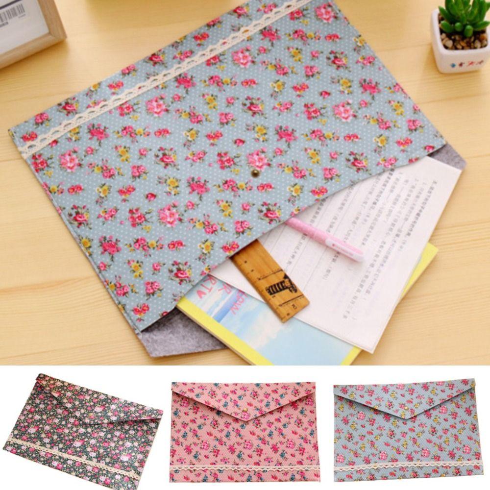 Soft Floral a4 File Bag Document Protector Data Bag Portable Envelope File Organizer  Stationery