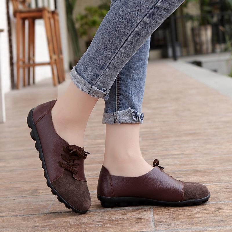 Fashion Women Shoes Genuine Leather Casual Flats Sneakers Women Spring Autumn Ballet Flats Patchwork Designed Non-slip Fashion New Casua