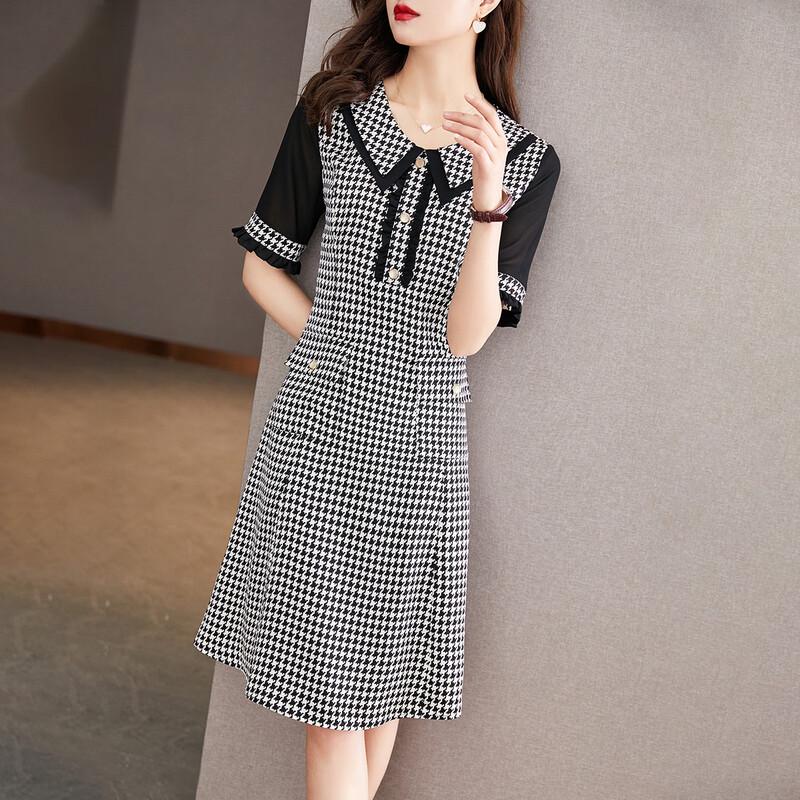 Srcr Houndstooth Doll Collar Waist-Cinching Dress M