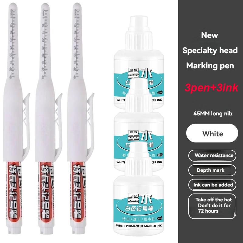 45mm Tip Waterproof Long Head Marker Pen set Quick-Dry Ink for Woodworking Construction Deep Hole Non-Toxic Black Red Blue White