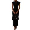 Abito da Donna a Tubino Senza Maniche con Collo Alto Scollatura a V Vita Stretta Bodycon Midi Abito da Sera Formale
