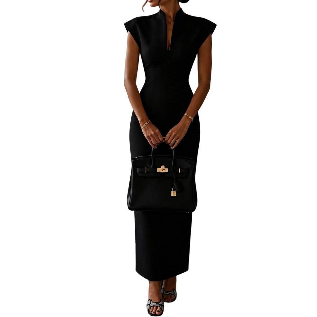 Abito da Donna a Tubino Senza Maniche con Collo Alto Scollatura a V Vita Stretta Bodycon Midi Abito da Sera Formale