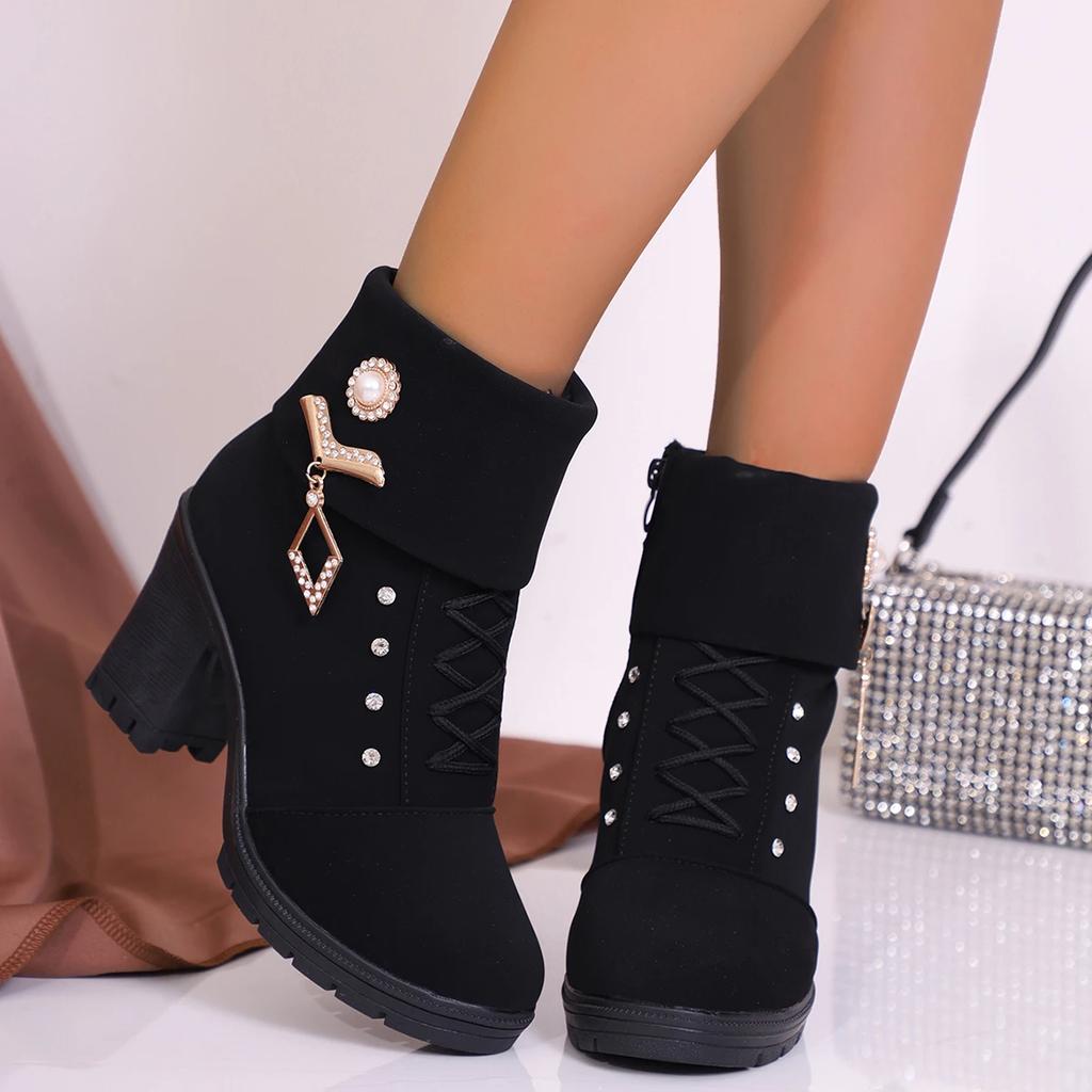Trend Women Casual Outdoor High Heel Ankle Boots Autumn Winter Woman 2025 New Fashion Comfortable Short Boots Shoes for Women