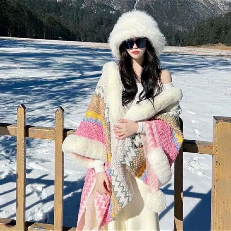 Capa de otoño/invierno para mujer, prendas de vestir exteriores, suéter de punto a rayas