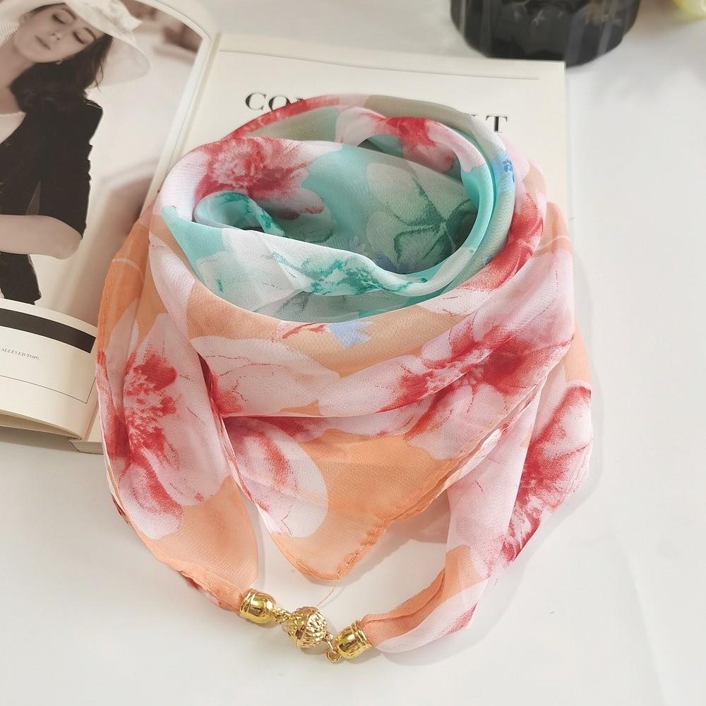 Fashion Sunscreen Silk Scarf Printed Luxury Magnetic Buckle Scarf Chiffon Scarves For Women