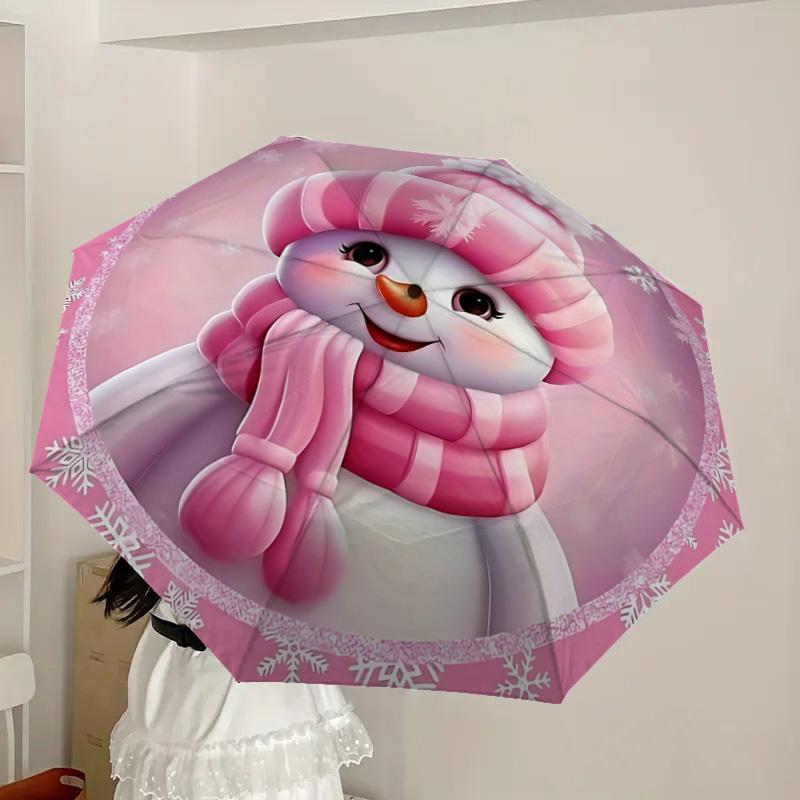 1pc Snowman Fashionable Automatic Opening/Closing Folding Umbrella with 8 Iron Bones, Plastic Handle yy251015055