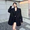 Spring Autumn High Sense Black Blazer Women Light Luxury Rhinestone Niche Design Padded Shoulder Oversized Trendy Fashion Coat